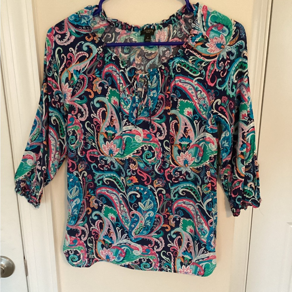 Talbots Paisley Tie-neck Popover Blouse, Petite